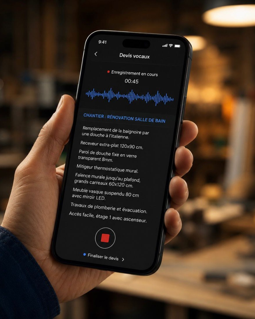 Devis vocal Artiperf en cours sur smartphone